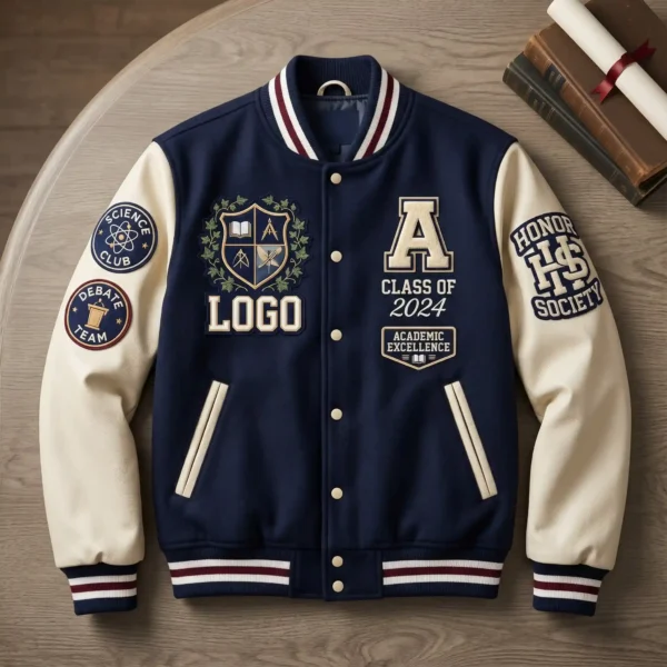 16 Personalized Academic Varsity Jacket with Custom Patches