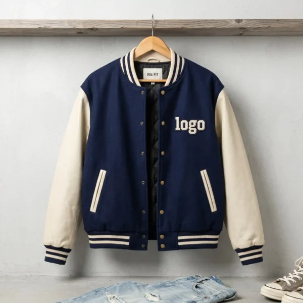 20 Custom 90s Minimalist Varsity Jacket - Boxy Shorter Hem