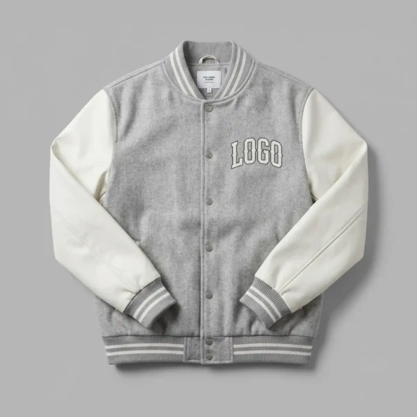 33 Custom Heather Grey Varsity Jacket - Modern Neutrality