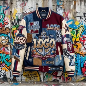 35 Custom Patchwork Varsity Jacket - Street Art Aesthetic