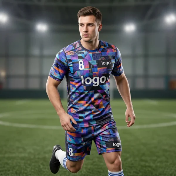 Geometric Pattern Custom Soccer Kit - Digital Glitch Aesthetic