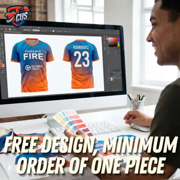Free design service for custom soccer uniforms, minimum order of one piece, start your customization now.