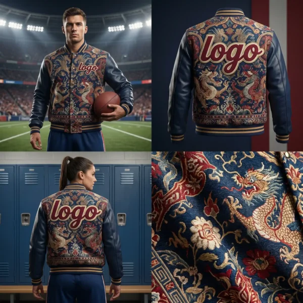 7 Custom Jacquard Varsity Jacket - Intricate Pattern Style