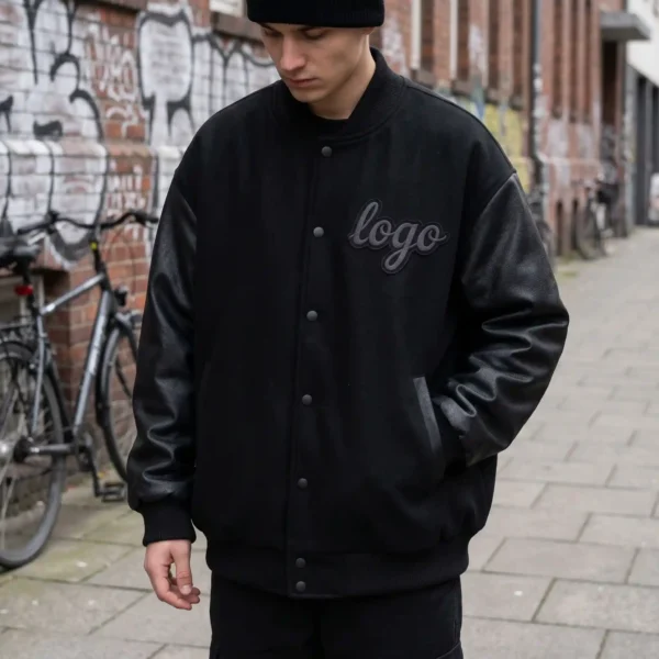 79 Custom Oversized Black Varsity Jacket - Street Stealth