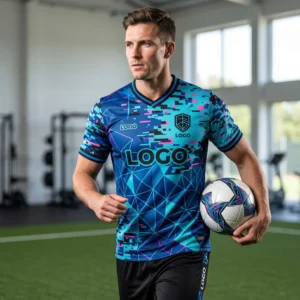 Geometric Glitch Custom Soccer Jersey - Digital Pattern Design