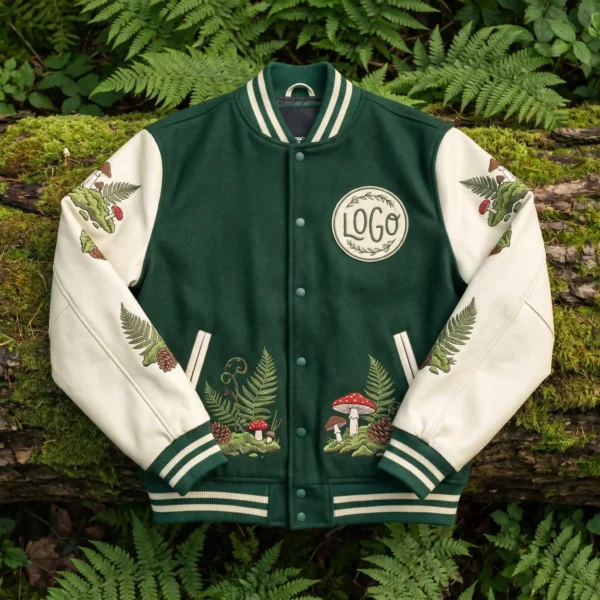 85 Custom Forest Green Varsity Jacket - Nature Inspired Fit