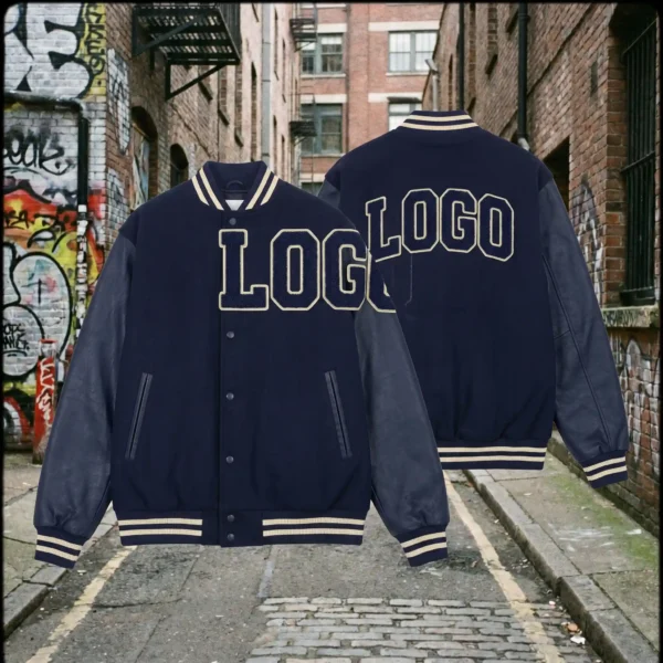 90 Custom Oversized Navy Varsity Jacket - Classic Streetwear