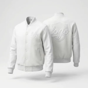 92 Custom Clean White Varsity Jacket - All-White Aesthetic