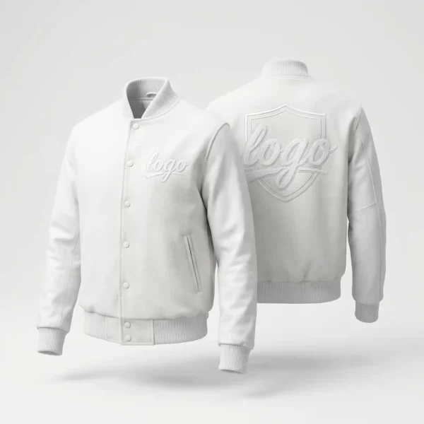 92 Custom Clean White Varsity Jacket - All-White Aesthetic