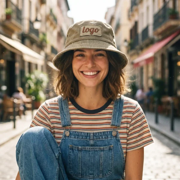 90s Revival Canvas Bucket Hat with Logo